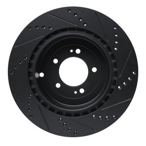 Mitsubishi Lancer Brake Rotor (1) - Rear Left - R1 Concepts - Drilled & Slotted - Black - `08-`15